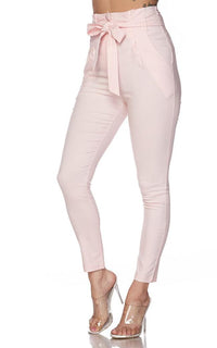 Tie Waist Skinny Pants - Light Pink - SohoGirl.com