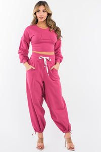 Baggy Sweatpants Set W/ Matching Long Sleeve Top - Pink - SohoGirl.com