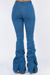 High Waisted Shirred Bottom Jeans - Light Blue - SohoGirl.com