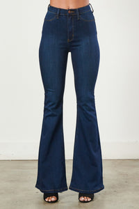 Vibrant Super High Waisted Curvy Flare Jeans - Dark Denim - SohoGirl.com