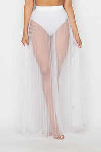 Pleated High Waisted Sheer Maxi Skirt - White - SohoGirl.com