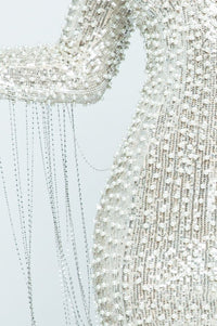 Deep V-Neck Studded Long Sleeve Mini Dress - Silver - SohoGirl.com
