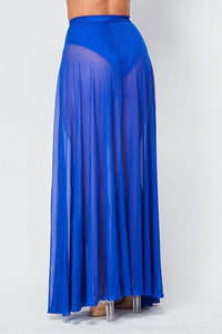 See Through Mesh Skirt W/ Slit - Royal Blue - SohoGirl.com
