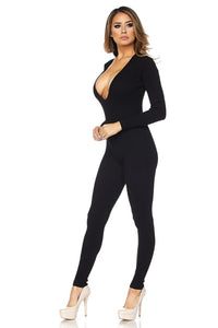 Deep V-Neck Long Sleeve Jumpsuit - Black - SohoGirl.com