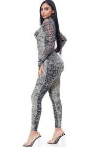 Snake Skin Print Jumpsuit - Grey - SohoGirl.com