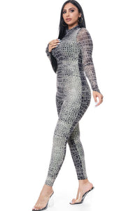 Snake Skin Print Jumpsuit - Grey - SohoGirl.com