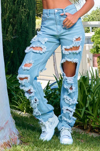Vibrant High Waisted Super Distressed Straight Jeans - SohoGirl.com