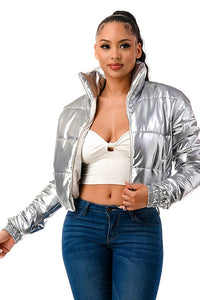 Cropped Puffer Jacket - Silver - SohoGirl.com