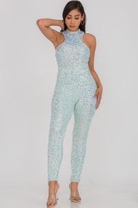 Halter Back Sequin Jumpsuit - Mint - SohoGirl.com