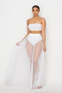 Pleated High Waisted Sheer Maxi Skirt - White - SohoGirl.com