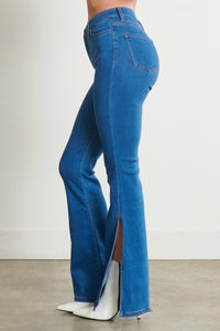 High Rise Flare Jeans With Slit - Medium Denim - SohoGirl.com