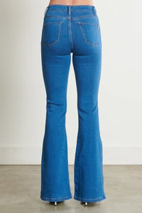 High Rise Flare Jeans With Slit - Medium Denim - SohoGirl.com