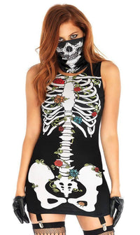 Floral Skeleton Bodycon Dress and Face Mask - SohoGirl.com