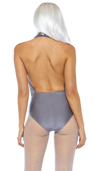Shimmer Sequin Snap Crotch Plunging Bodysuit - Gray - SohoGirl.com