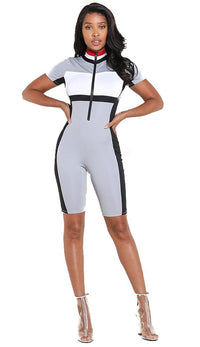 Short Sleeve Colorblock Capri Jumpsuit in Gray (Plus Sizes Available) - SohoGirl.com