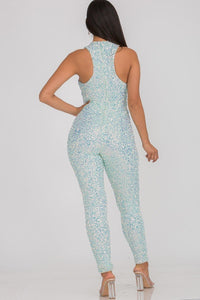 Halter Back Sequin Jumpsuit - Mint - SohoGirl.com