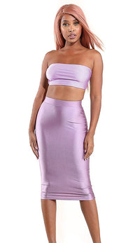 High Waisted Nylon Midi Pencil Skirt - Lavender - SohoGirl.com