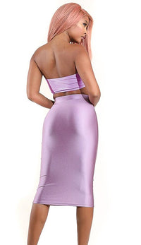 High Waisted Nylon Midi Pencil Skirt - Lavender - SohoGirl.com