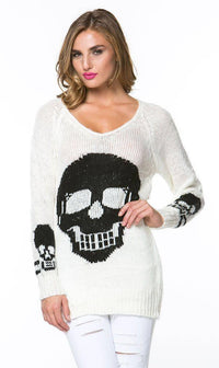 Skull Print Knit Sweater in White - SohoGirl.com