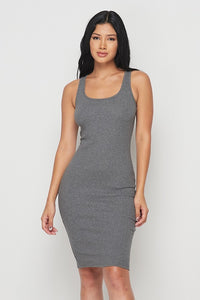 Scoop Neck Ribbed Mini Dress - Charcoal Grey - SohoGirl.com