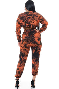 2 Piece Tye Dye Jogger Set - Orange - SohoGirl.com