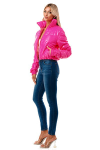 Cropped Puffer Jacket - Hot Pink - SohoGirl.com