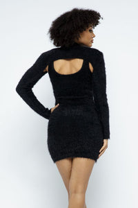Feather Shrug With Mini Dress Set - Black - SohoGirl.com