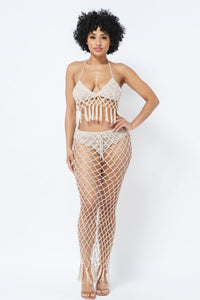 Crochet Maxi Skirt Set W/ Top - Nude - SohoGirl.com
