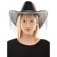 Leather Cowboy Hat W/ Rhinestone Fringe - Black - SohoGirl.com