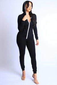 Sweat Onesie With Hoodie - Black - SohoGirl.com