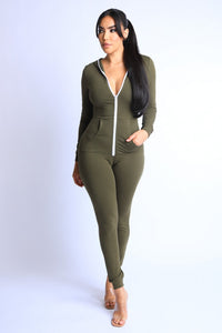 Sweat Onesie With Hoodie - Olive - SohoGirl.com