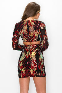 Back Cutout Sequin Mini Dress - Burgundy - SohoGirl.com