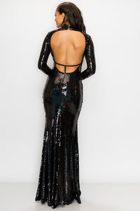 Sequin Open Back Maxi Dress - Black - SohoGirl.com