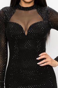 Bodycon Black Crystal Mini Dress - Black - SohoGirl.com