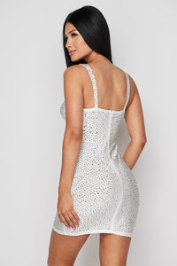 White Studded Bodycon Mini Dress - White - SohoGirl.com