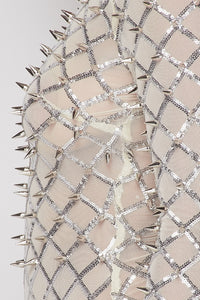 Sequin Spiked Bodysuit - White and Silver - SohoGirl.com