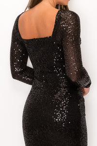 Long Sleeve V-Neck Mini Dress - Black - SohoGirl.com