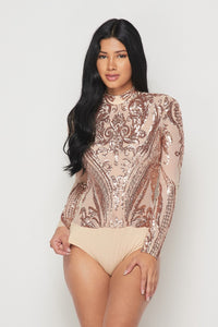Sequin Embellished Bodysuit - Rose Gold - SohoGirl.com