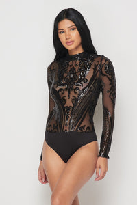 Sequin Embellished Bodysuit - Black - SohoGirl.com