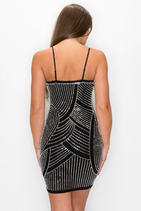 Spaghetti Strap Studded Mini Dress - Black - SohoGirl.com
