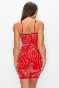 Spaghetti Strap Studded Mini Dress - Red - SohoGirl.com