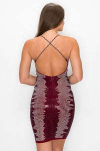 Spaghetti Strap Sequin Studded Mini Dress - Wine - SohoGirl.com