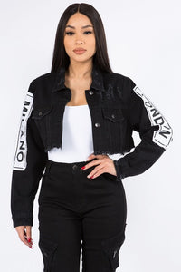 Fashion Tour Patches Cropped Denim Jacket- Black - SohoGirl.com