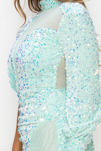 One Shoulder Draped Sequin Mini Dress - Mint - SohoGirl.com