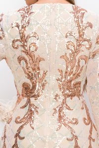 Square Neck Long Sleeve Sequin Mini Dress - Beige - SohoGirl.com