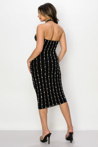 Rhinestone Studded Halter Neck Midi Dress - Black - SohoGirl.com