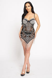 Sparkly Silver Rhinestone Fringe Bodycon Dress - Black - SohoGirl.com