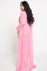 Crystal Rhinestone Sheer Mesh Bodysuit W/ Duster - Pink - SohoGirl.com