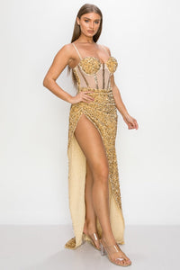 Corset Sequin Maxi Dress - Gold - SohoGirl.com