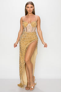 Corset Sequin Maxi Dress - Gold - SohoGirl.com